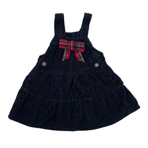 Vintage OshKosh Christmas Dress Black Corduroy Red Plaid Bow Girls 12 Months